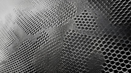 Close up of a black and silver mesh with a lot of holes