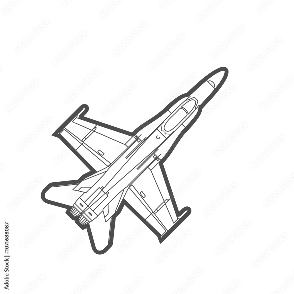 FA-18 Hornet fighter jet, top view model line dark gray color icon ...