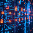 © sorrakrit - Abstract digital background with glowing lock icons and binary code representing data security, conveying sense of protection and technology
