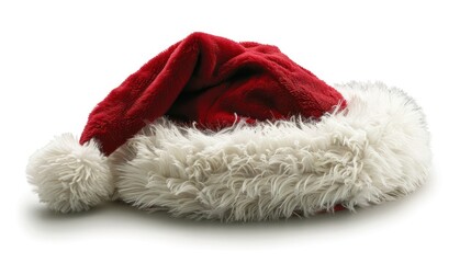 Wall Mural - Santa hat with fluffy white trim, isolated on a white background