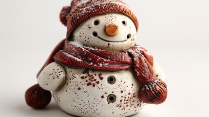 Wall Mural - Snowman figurine with a red scarf, isolated on white