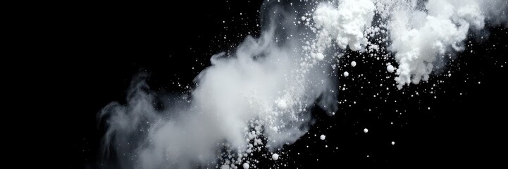 Wall Mural - White powder explodes against a black background, creating a cloud of dust and tiny particles