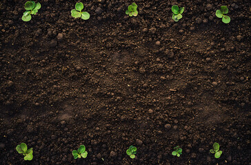 Wall Mural - Fertile soil texture background seen from above, top view. Gardening or planting concept with copy space. Natural pattern