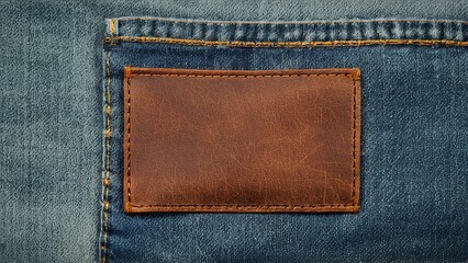 brown leather patch on blue denim, perfect for rugged branding