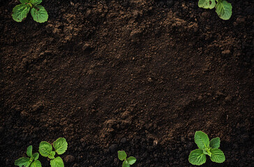 Wall Mural - Fertile soil texture background seen from above, top view. Gardening or planting concept with copy space. Natural pattern