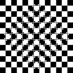 Wall Mural - bulging checkerboard geometrical-optical illusion. fully regular checkerboard of black and white squ