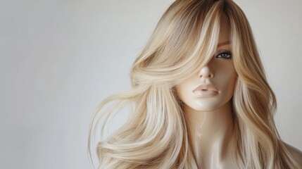 Sticker - A blonde wig with long hair is displayed on a mannequin head