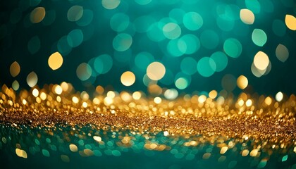 Wall Mural - beautiful luxury gold bokeh on defocused emerald silver background.