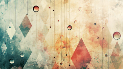 A design with water droplets arranged in lines, triangles, and a scattered pattern.