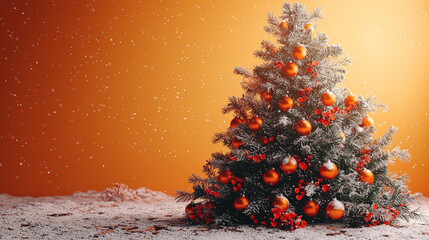 Wall Mural - Festive 3D Christmas Tree with Bright Orange Ornaments. Generative AI