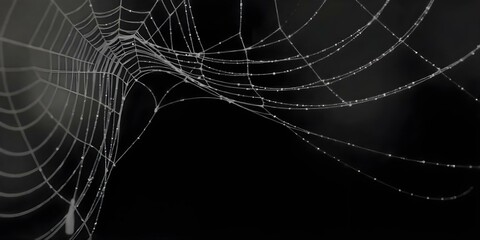 Intricate white spider web against a dark background.