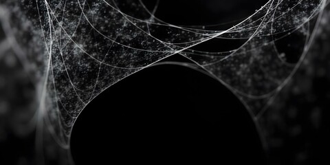 Intricate white spider web against a dark background.