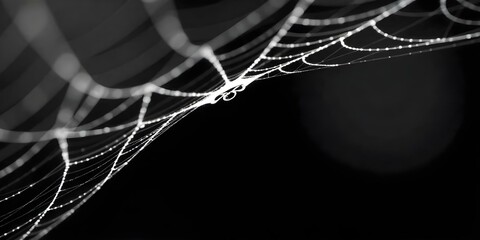 Intricate white spider web against a dark background.