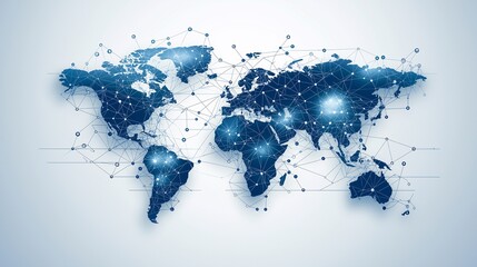 Wall Mural - interconnected earth map with data points
