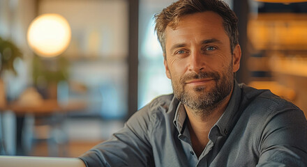 Aufkleber - A man is sitting in a meeting room at a startup company.