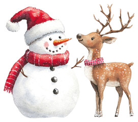 Wall Mural - PNG Snowman illustration watercolor christmas.