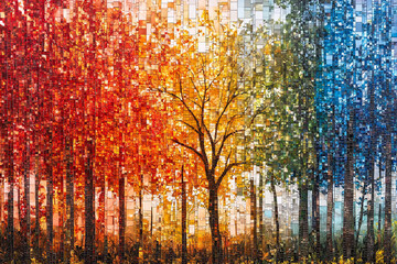 Canvas Print - Vibrant autumn trees in a colorful mosaic display at sunset