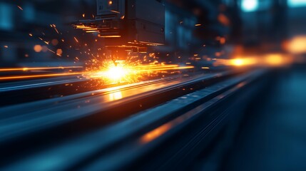 Fototapete - A vivid display of sparks flying from a metal surface during a welding process, showcasing industrial craftsmanship and energetic light effects.