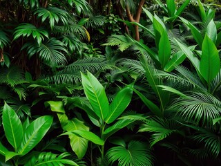 Lush collection of greenery leaf plant forest herbs tropical leaves, lush, jungle, environment