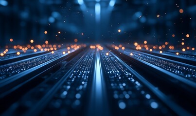 Poster - A futuristic scene with glowing lights on a dark pathway, evoking a sense of technology and motion.