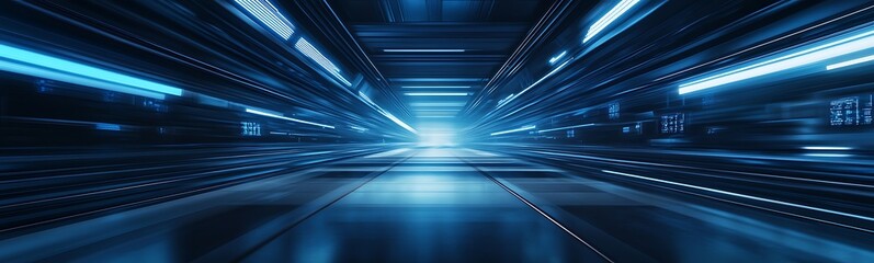 Aufkleber - A futuristic tunnel illuminated by blue lights, suggesting speed and advanced technology.