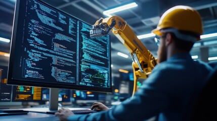 Wall Mural - Industrial Worker Using Crane for Assembly Operations