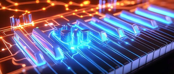 Wall Mural - a keyboard with a blue and orange background
