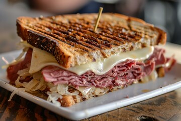 A Reuben sandwich on a plate