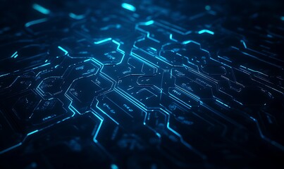 Aufkleber - A close-up view of a circuit board with glowing blue lines, representing advanced technology and digital connectivity.