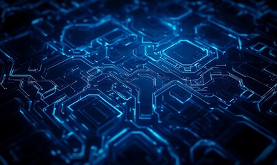 Poster - A mesmerizing blue circuit board design, showcasing intricate connections and contemporary technology in a futuristic style.