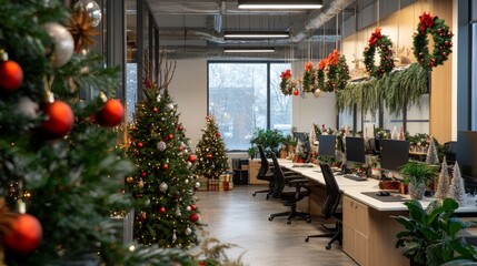 work office with christmas decoration