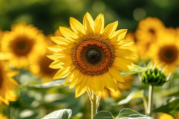 Canvas Print - Beautiful sunflower blooming among a vibrant field in summer