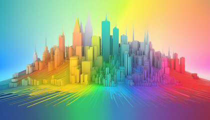 rainbow colorful city 3d 