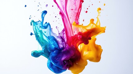 Wall Mural - Abstract Colorful Paint Splashes, Swirls, and Droplets on White Background
