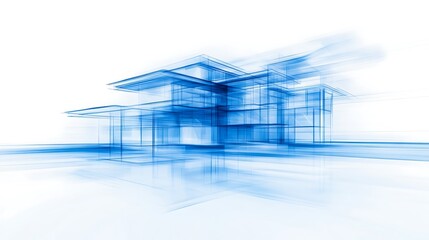 Poster - A dynamic blue architectural design, showcasing an abstract representation of a structure with a futuristic and innovative feel.