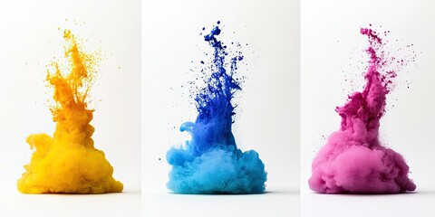 Wall Mural - Abstract colorful ink clouds in water on white background, yellow, blue and pink colors