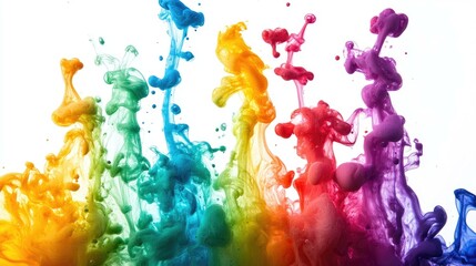Wall Mural - Abstract Watercolor Swirls of Yellow, Green, Blue, Red, and Purple Ink on a White Background
