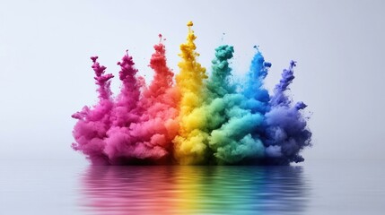 Wall Mural - Abstract Rainbow Color Explosion with Water Reflection