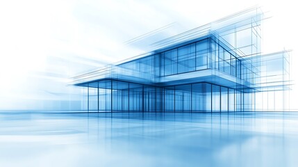 Fototapete - A modern architectural design featuring transparent blue overlapping structures that creates a sense of lightness and innovation.