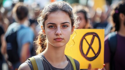 Young protester displays passionate determination during climate activism rally capturing the essence of youth advocacy