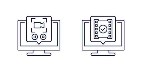 screen recording in computer line icons on white