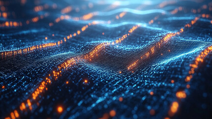 digital background with abstract code symbols, representing advanced technology, innovation, and the intersection of the digital world and human progress. It evokes themes of modernity and complexity