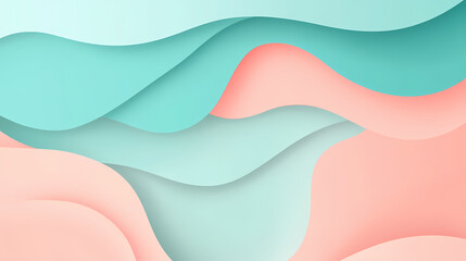 Wall Mural - a sleek abstract background in light teal and soft pink, with smooth neumorphic elements casting sub