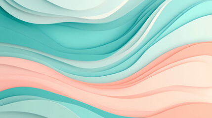 Canvas Print - A sleek abstract background in light teal and soft pink, with smooth neumorphic elements casting subtle shadows for a futuristic, minimalist design. Minimalist. Illustration