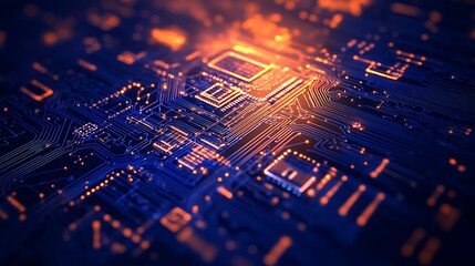 Aufkleber - A close-up view of a glowing circuit board, showcasing intricate patterns and vibrant colors that highlight technology and digital innovation.