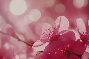 Wall Mural - Close-up of pink flowers on a stem