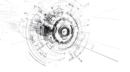 Poster - An abstract black-and-white image featuring concentric circles and radial lines, creating a dynamic visual effect.