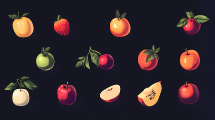 Canvas Print - Set of various fruits simple illustration. ai generated. Minimalist. Illustration