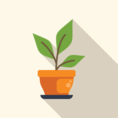 Canvas Print - Minimalist vector illustration of a small plant growing in a terracotta pot, representing growth, nature, and simplicity