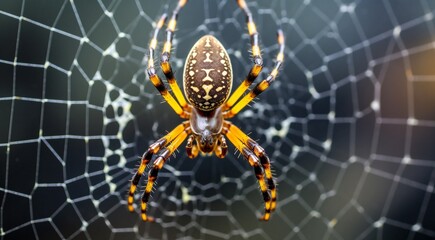 close-up of spider on a web, wild spider, spider on wildlife, spider with the web, wild spider on his web, macro view of spider